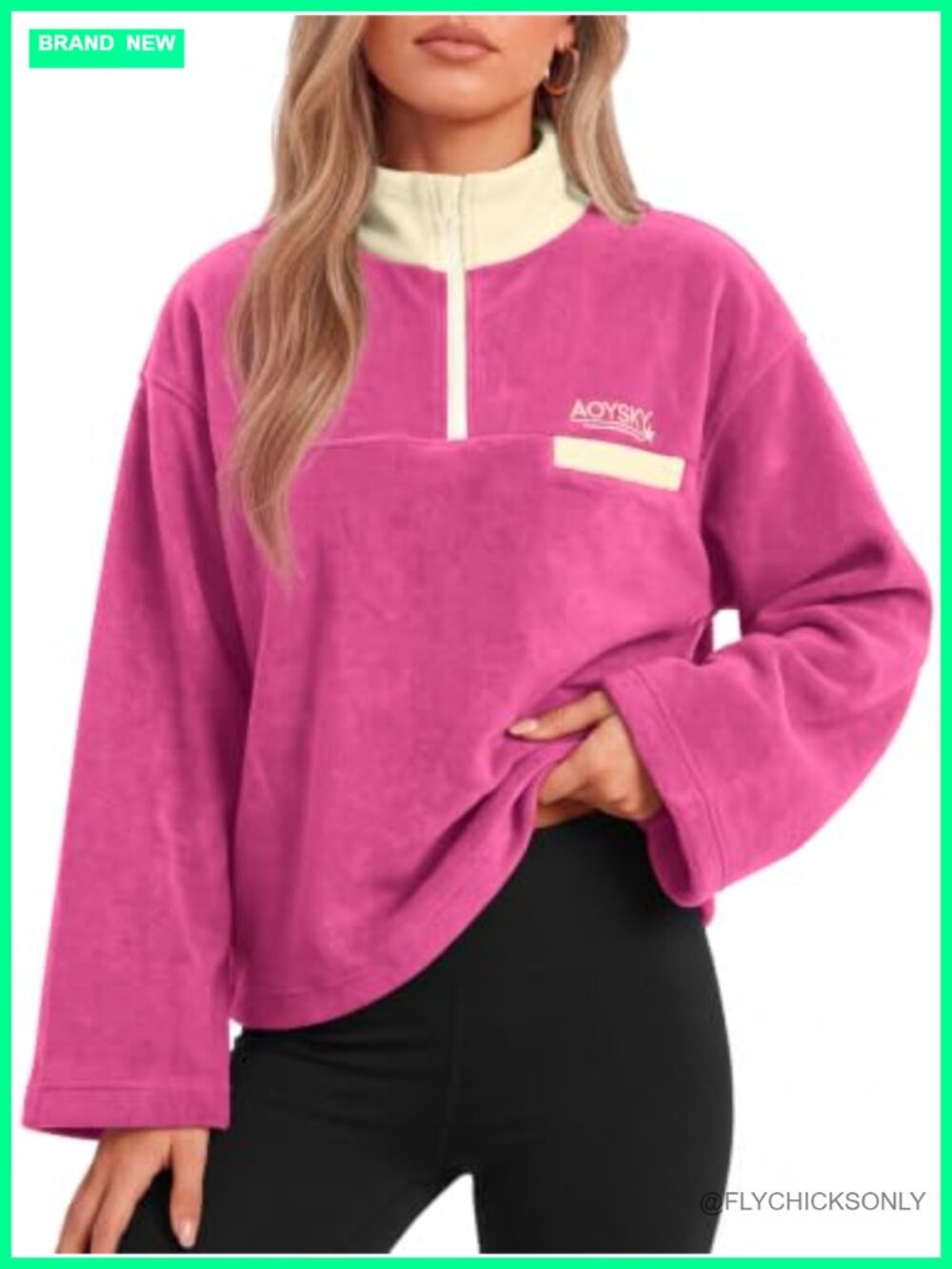 Half Zip Fleece Sweatshirt Mock Neck Pullover Polyester Loose Fit